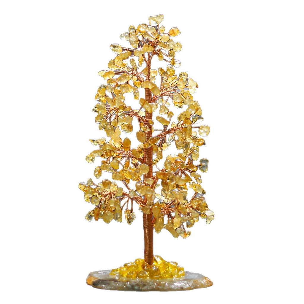 Yellow Citrine Treasure Bowl Teacup with Natural Crystal Money Tree - Handmade Home Decoration