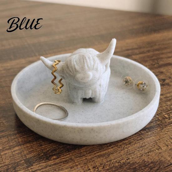 Farmhouse Jewelry Tray Highland Cow Ring Holder with Circular Dish