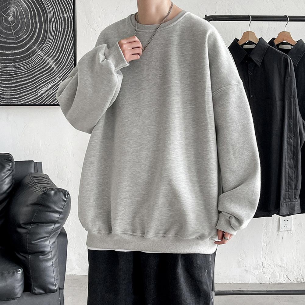 Fleece Damen Herren Sweatshirt Locker Einfarbig Rundhals Langarm Warm Weich Unisex Lässig Einfacher Stil Paar Top Harajuku Crewneck Hoodie