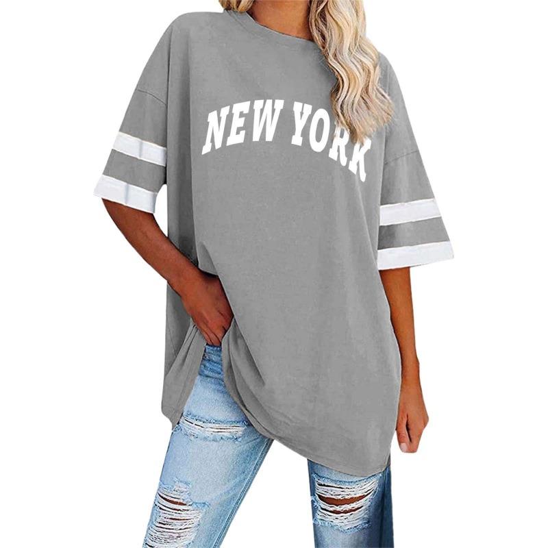 3D Alphabet Stripes Print Oversized Women's T-shirt Summer Casual O Neck Loose Fashion Short Sleeved Top Women