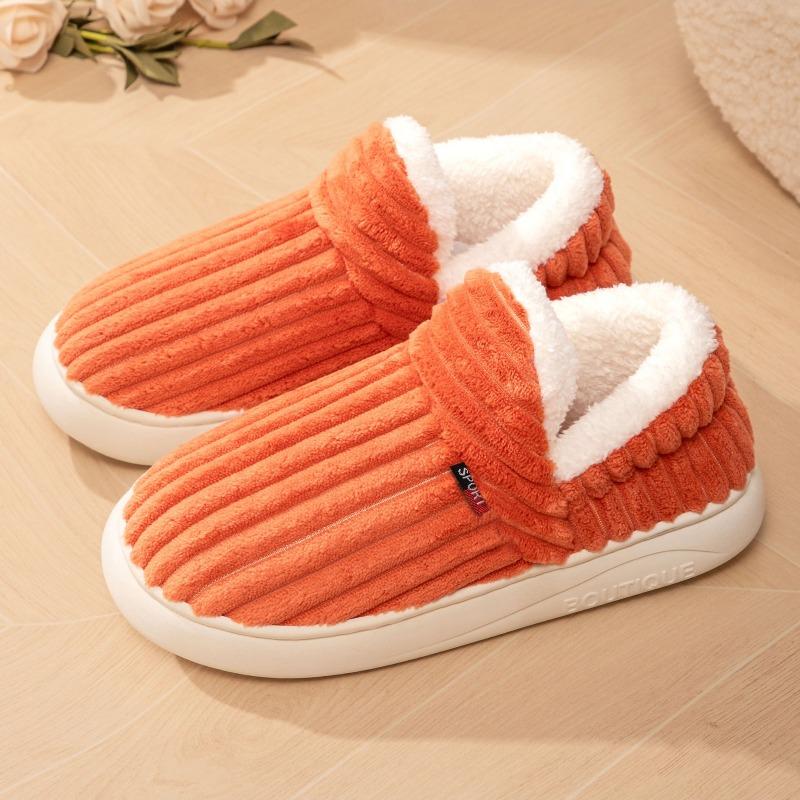 Women Coral Fleece Furry Slippers, Warm Indoor Slip On Lazy Cotton Shoes Plus Size