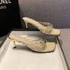 Women Slippers Fashion Square Toe Design Slippers Luxury Crystal High-heel Slippers Temperament Stiletto High-heel Banquet Pumps
