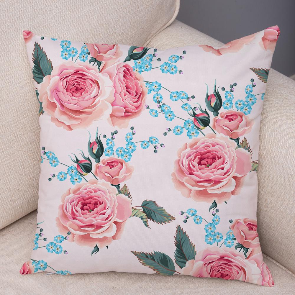 Nordicstyle Roses and Birds Cushion Cover Double Print Decor Plant Pillow Case Soft Plush Pillowcase for Sofa Home Children Room
