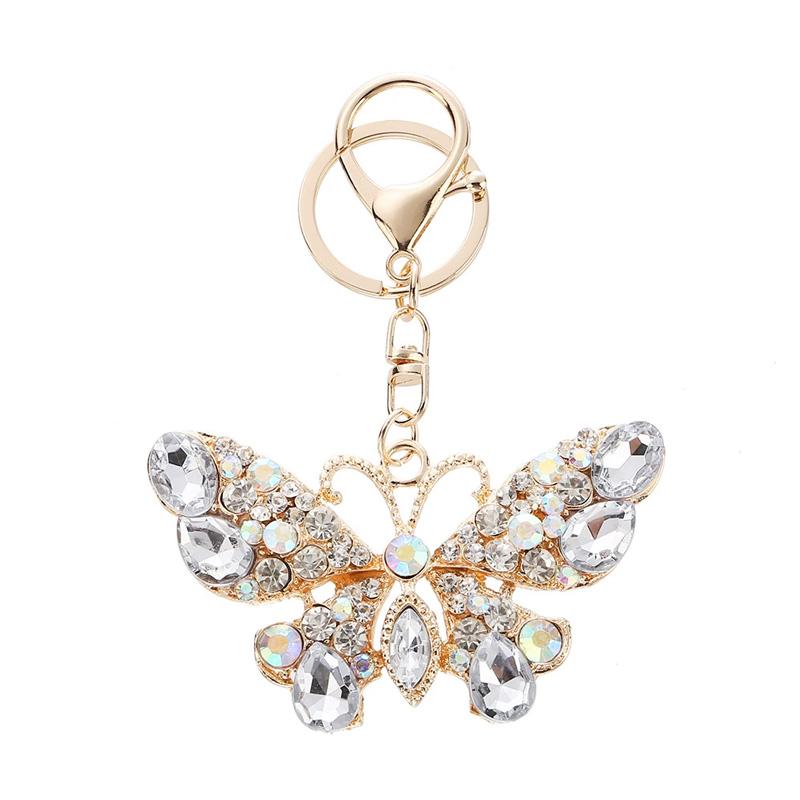 

1PC Metal Colorful Hollow Cute Rhinestone Elegant Charms Accessories Butterfly Keychain Key Ring