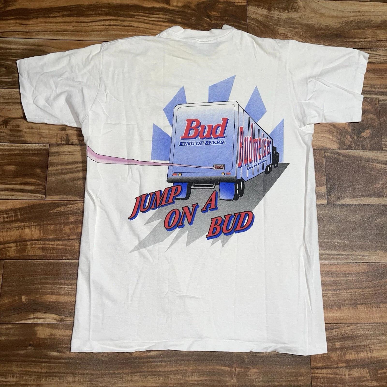 

1995 Jump on a Bud King of Beers Truck Rig L/XL Frog Tongue 90s VTG Shirt Busch M