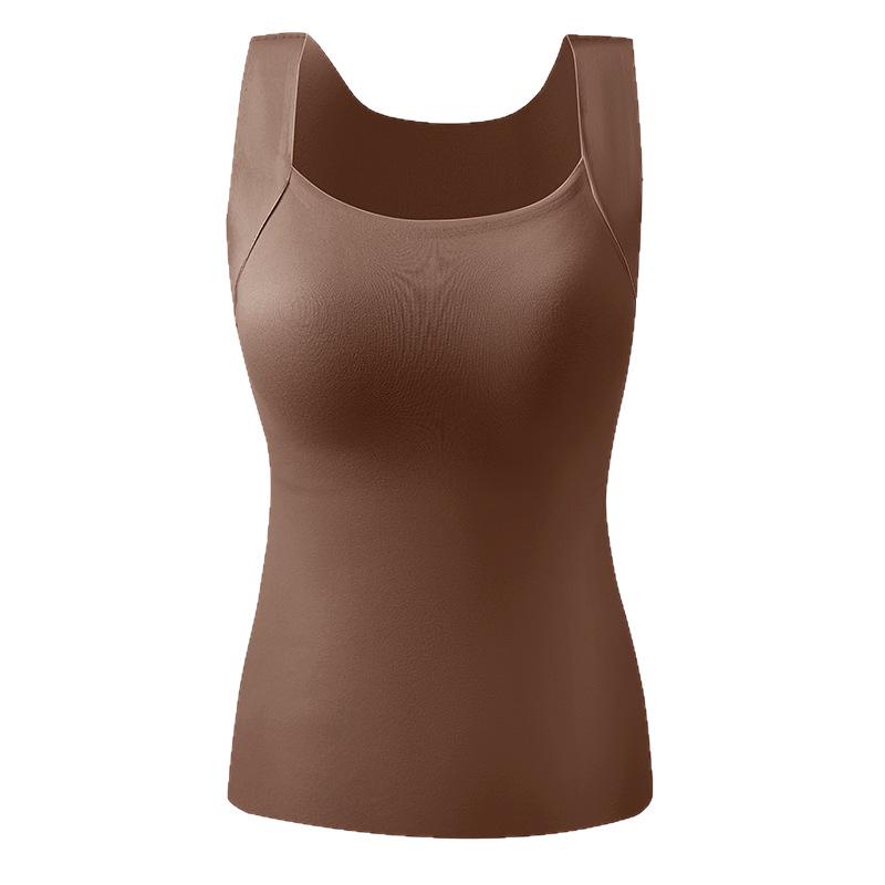 Women's Seamless Square Neck Thermal Vest with Chest Pads - Plus Velvet Warm Base Layer for Autumn and Winter