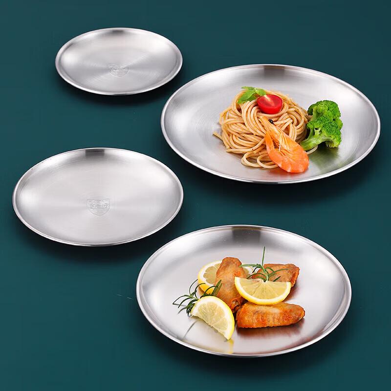 Runde flache Servierplatte aus Edelstahl 201