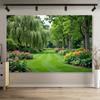 A large-scale garden flower mural covering one square meter - a beautiful background with green trees