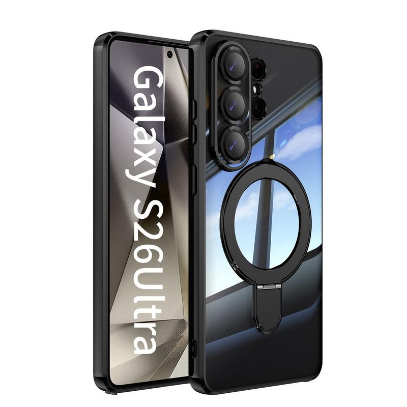 Magnetic Ring Stand Plating Case For Samsung Galaxy S26 Ultra S25 Edge S24 FE Plus Luxury Lens Protector Clear Back Shockproof Soft Silicone Cover