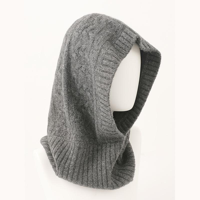 Unisex 100%Wool Knitted Balaclava Winter Ear Face Neck Protect One-Piece Scarf Hat Soft Warm Hooded Beanies Twist False Collar