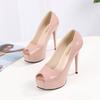 Fashion Women's Summer PU Leather Platform Pumps Peep-Toe Slip-On High Heels 12cm Thin Heel Shallow Solid Sexy Party Club Shoes