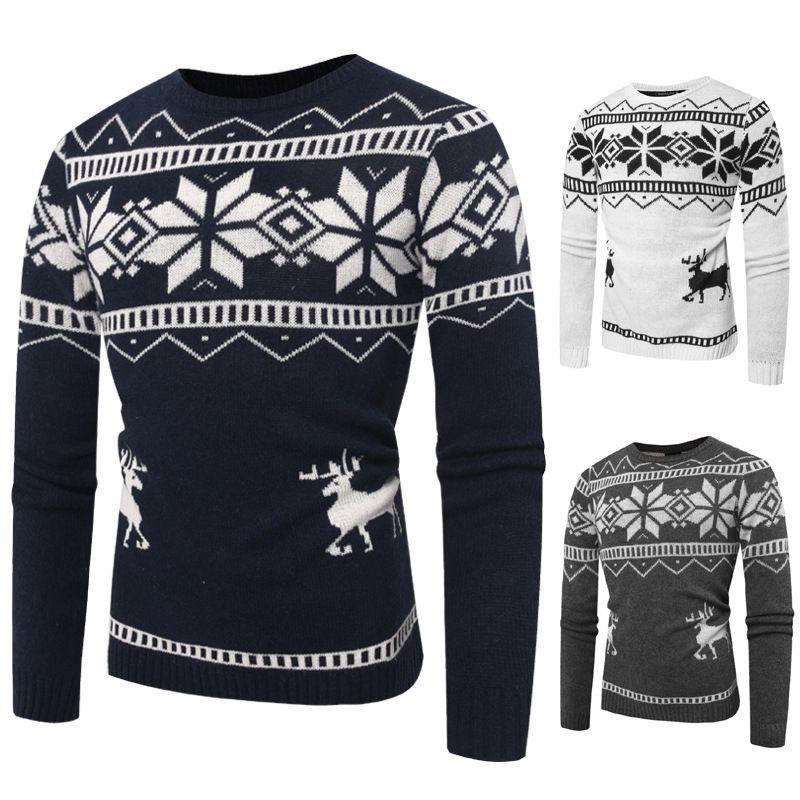 Neck O Mens Sweater Sweatshirt Deer Printed Winter Christmas Knitwear Pullover