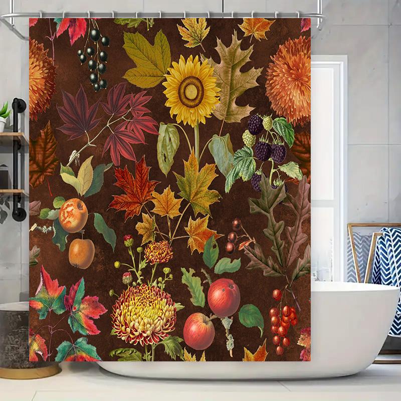 

Осенний Декор для Шторки для Душа Принт Осенних Листьев и Фруктов Водонепроницаемая Ткань Домашнее Украшение Украшения для Ванной Комнаты (коричневый 90x180cm