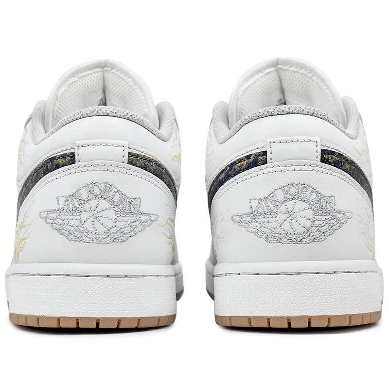 Jordan Air Jordan 1 Abrasion Resistant Low top Vintage Basketball Shoes Men's White Gold 553558-146(Team96-)