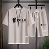 Summer New Men's Large-sized Casual Fashionable Breathable Quick-drying Fitness Sports Short-sleeved T-shirt + Sports Shorts Set