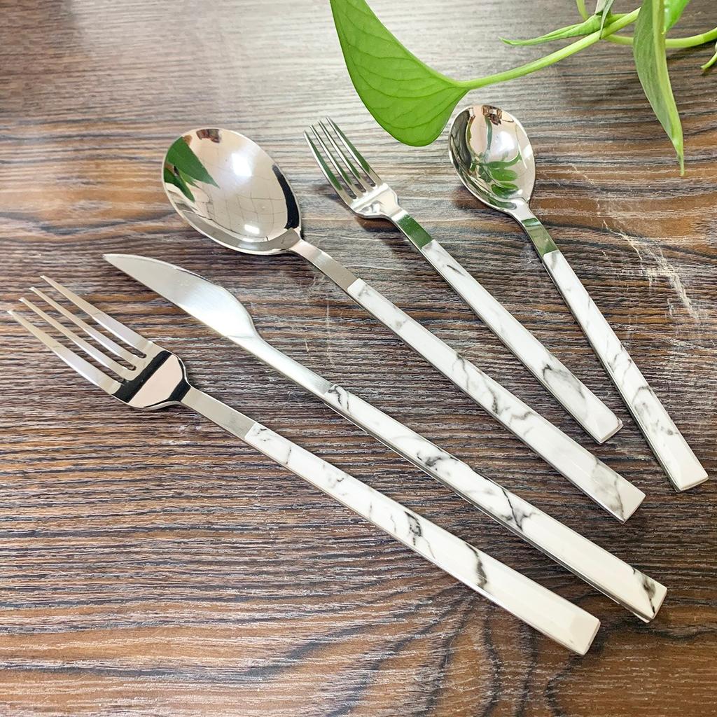 5 st Trähandtag serviser Western bestickset i rostfritt stål Knivgaffel Kaffe Tesked Silverservis Köksservis set