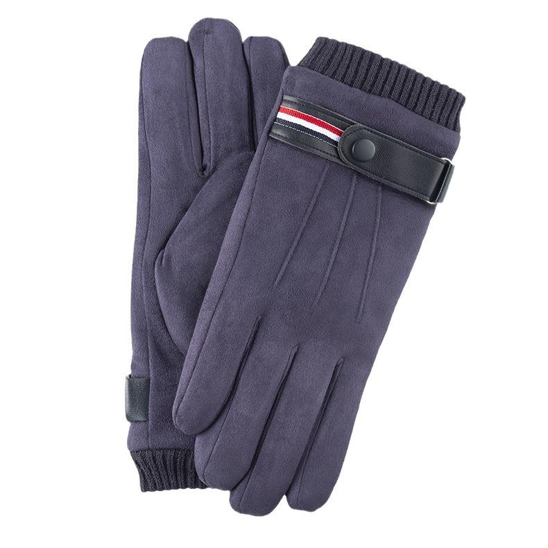 Thickened Velvet Gloves In Autumn and Winter Men's Suede Touch Screen Outdoor Takeaway Cycling Running