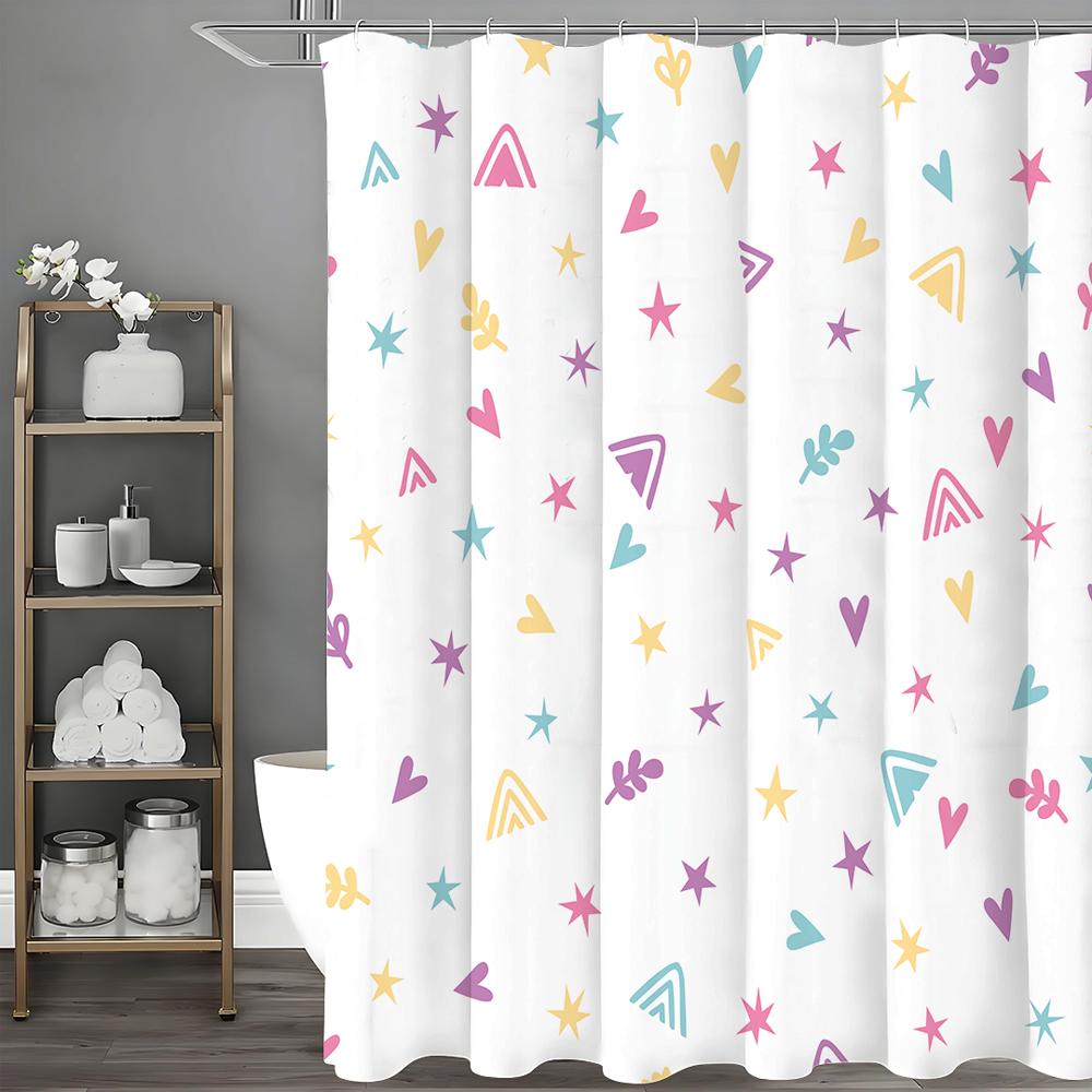 Star Love Leaf Mountain Pattern Shower Curtain, Bathroom Decorative Shower Curtain, Waterproof Shower Curtain with Hooks