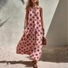 Women Yellow Polka Dot Print Halter Neck Maxi Dress Casual Summer Beach Vacation Dress