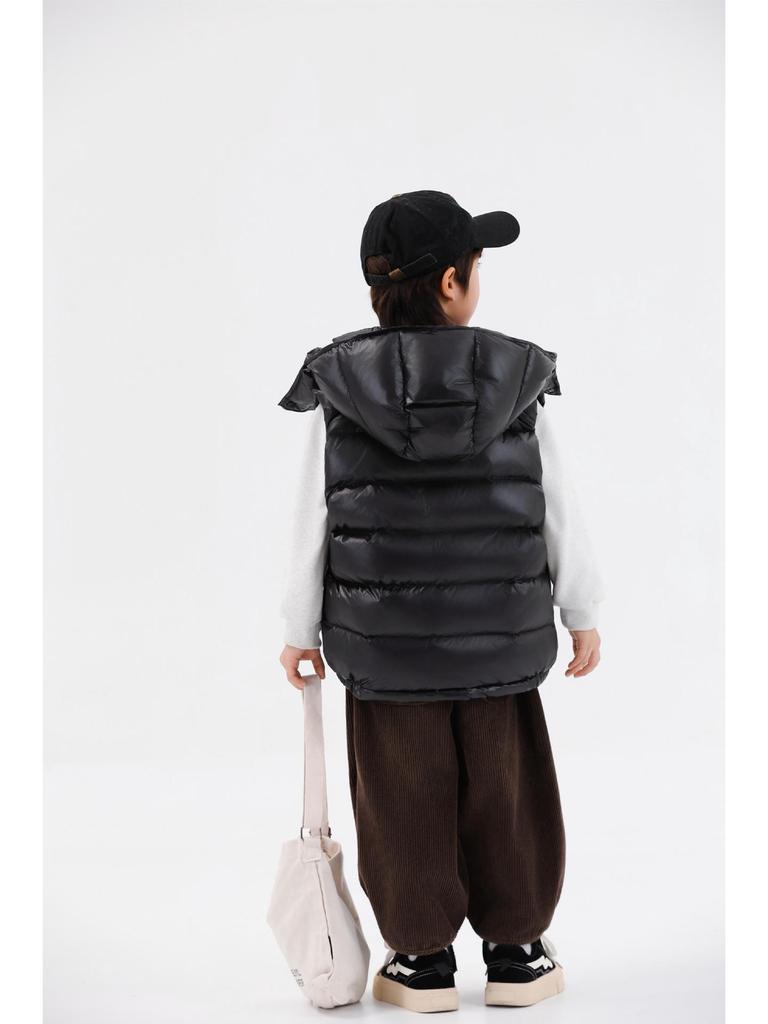2025 Autumn/Winter Kids' Solid Color Hooded Thick Duck Down Vest