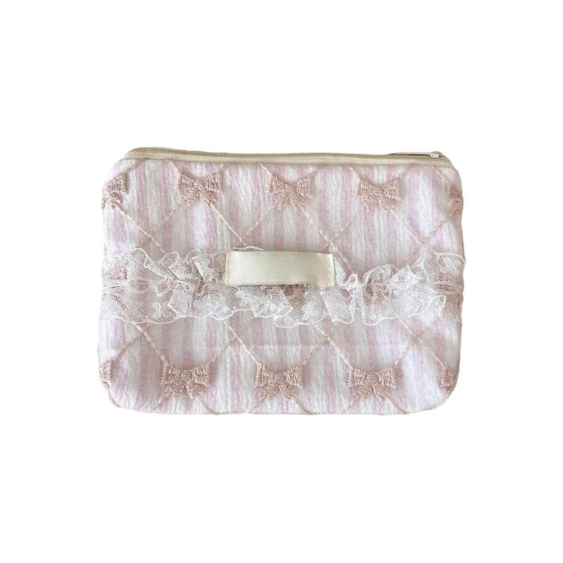 Elegant Floral Lace Trimmed Wallet Small Storage Bag Polyester Stylish Lightweight Carryall For Coin Accessories
