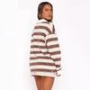 Women S Long Sleeve Striped Polo Shirt Loose Casual Street Style Top