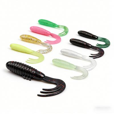 Set d'appâts 80 PIÈCES Queue à Trois Branches Queue Bouclée Ver 4-6,5 cm Appât Bionique pour Bar et Poisson Mandarin, Spécialement Conçu pour Sof