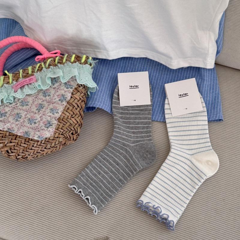 Female Spring and Summer Sweet Curled Fringe Boneless Cotton Socks