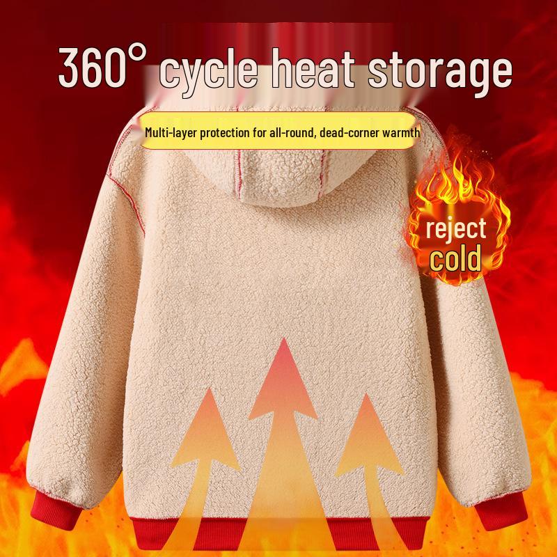 Kids' Lambswool Fleece Hoodie - Fashionable Solid Color Cardigan for Girls and Boys, Warm for Autumn/Winter