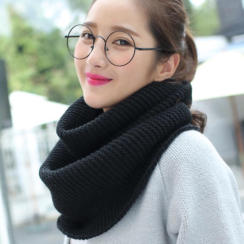 Women's Knitted Wool Snood: Winter Warm Solid Color Neck Warmer & Protector for Students and Couples