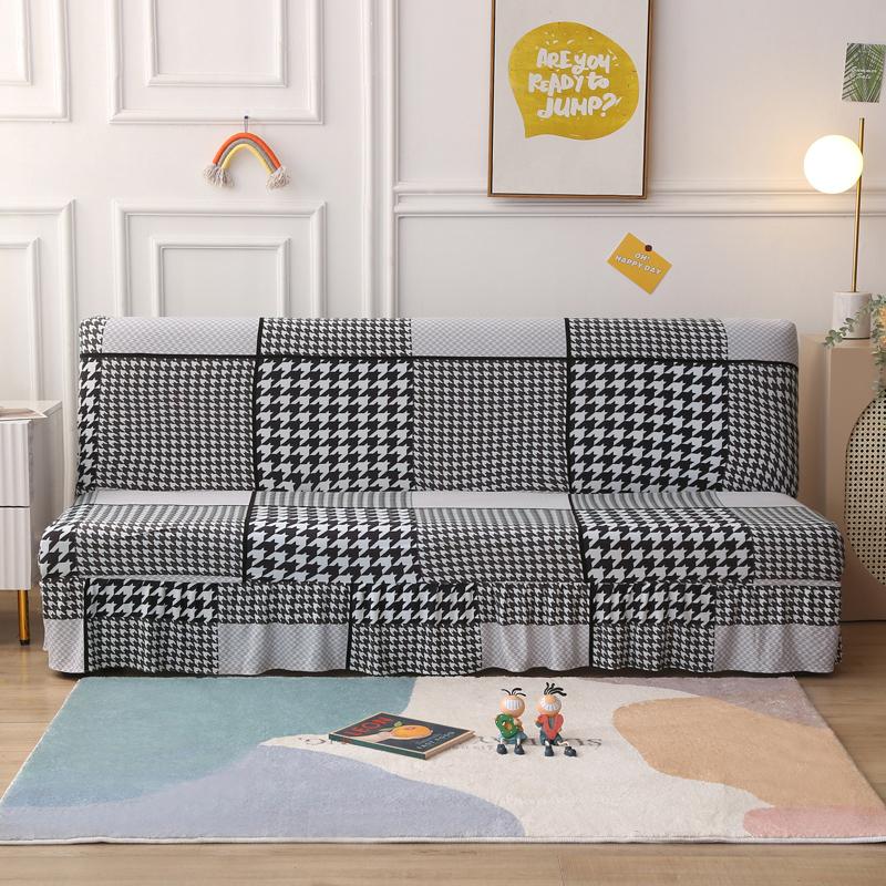 Stretch Armless Futon Cover with Skirt Printed Folding Sofa Bed Cover Washable Sofa Couch Cover Furniture Bed Protector S M L