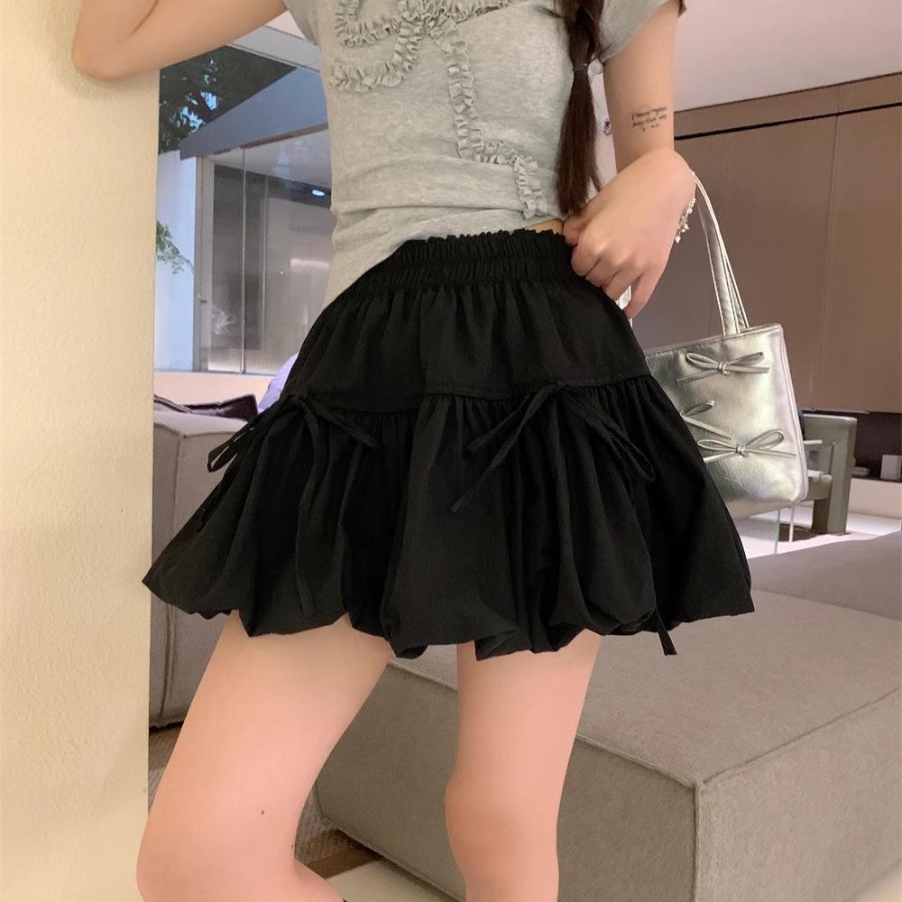 Women's Summer Sweet Style White A-Line Bow Tie Midi Skirt