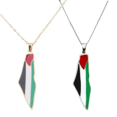 Ρυθμιζόμενο Κολιέ Εθνοτικού Στυλ Αλυσίδα Λαιμού από Ανοξείδωτο Ατσάλι Σμάλτο Χάρτης Παλαιστίνης Αλυσίδες Λαιμού Μοναδικό Κοσμήματα Καθημερινής Χρήσης