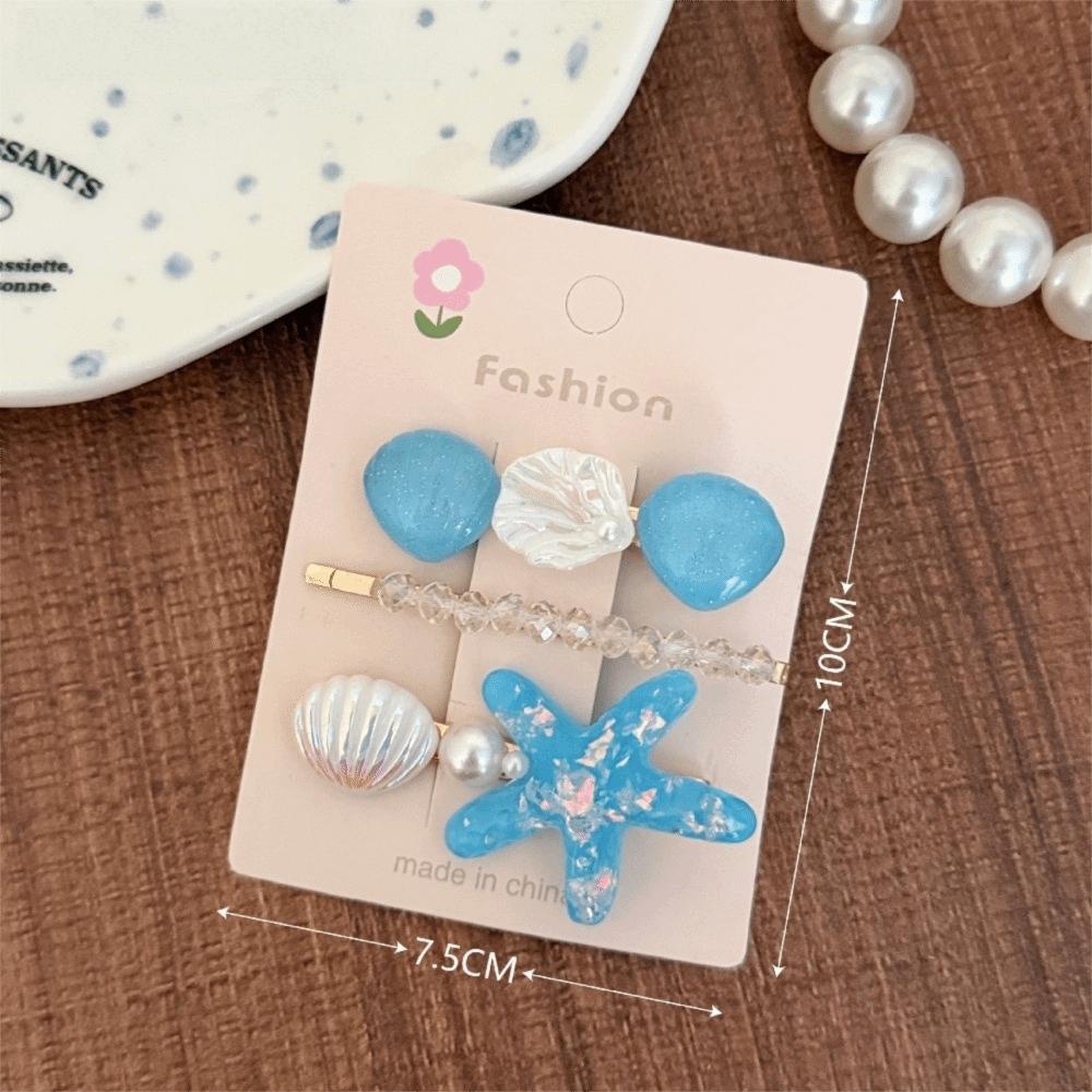 3pcs/Set Ocean Series Shell Starfish Hair Clips Pearl Barrette Princess Headdress  Hair Accessories