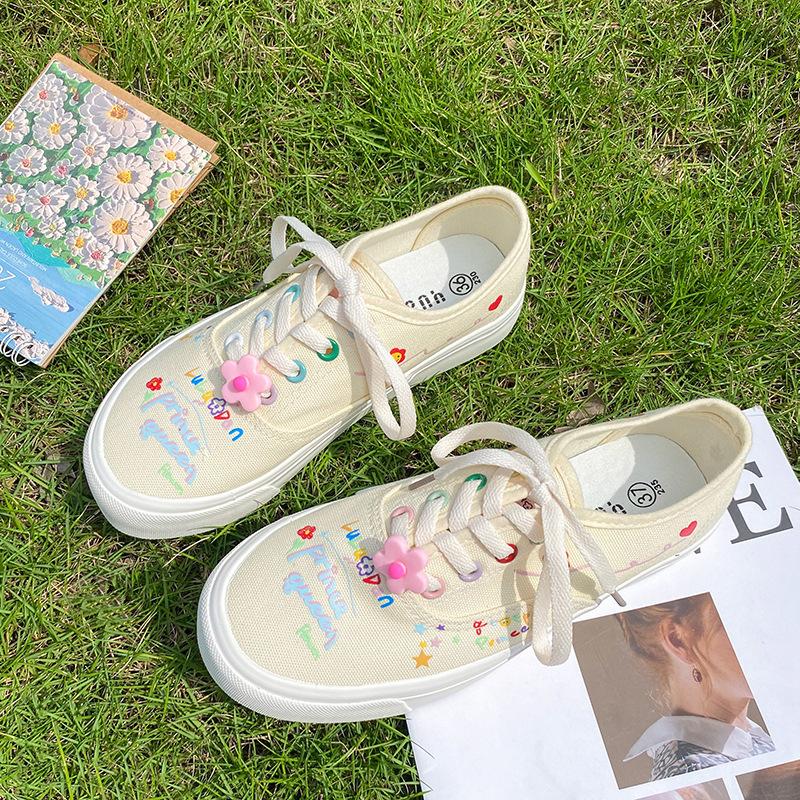 

Женская мода милые повседневные парусиновые туфли с цветочным принтом легкие дышащие прогулочные туфли на плоской подошве 40 бежевый
