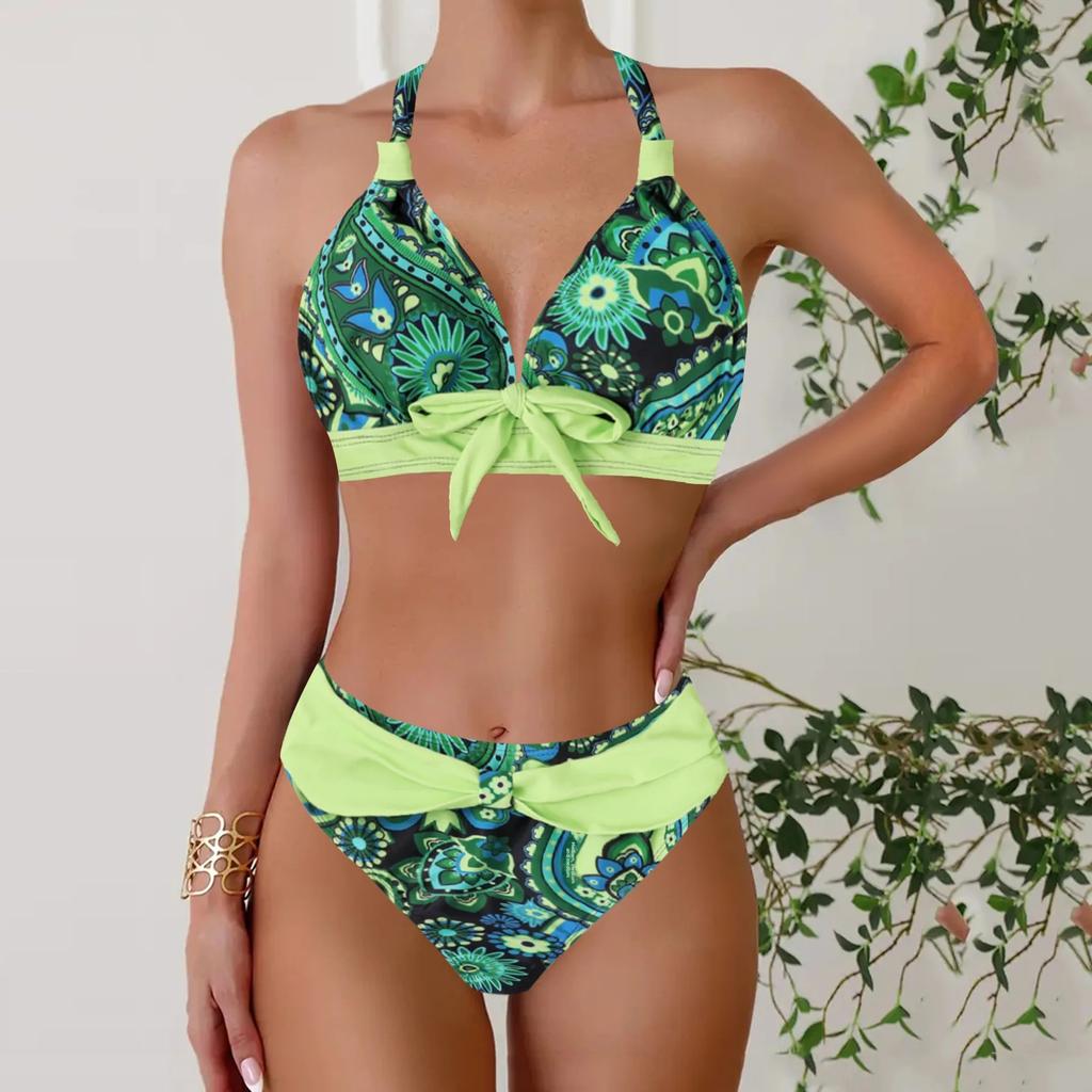 Bunter Druck Bikini Set Dreieckig Getrennt Große Größe Badeanzug Damen Modische Bademode Lässige Bequeme Strandbekleidung