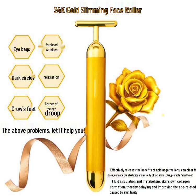 

24K Золотой Т-образный массажер для лица - Электрический инструмент для красоты