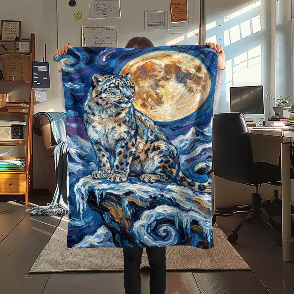 Snow Leopard Animal Print Flannel Blanket, High quality Comfortable for All Seasons, Home Decor, Warmth and Comfort, Perfect for Christmas Gifts114