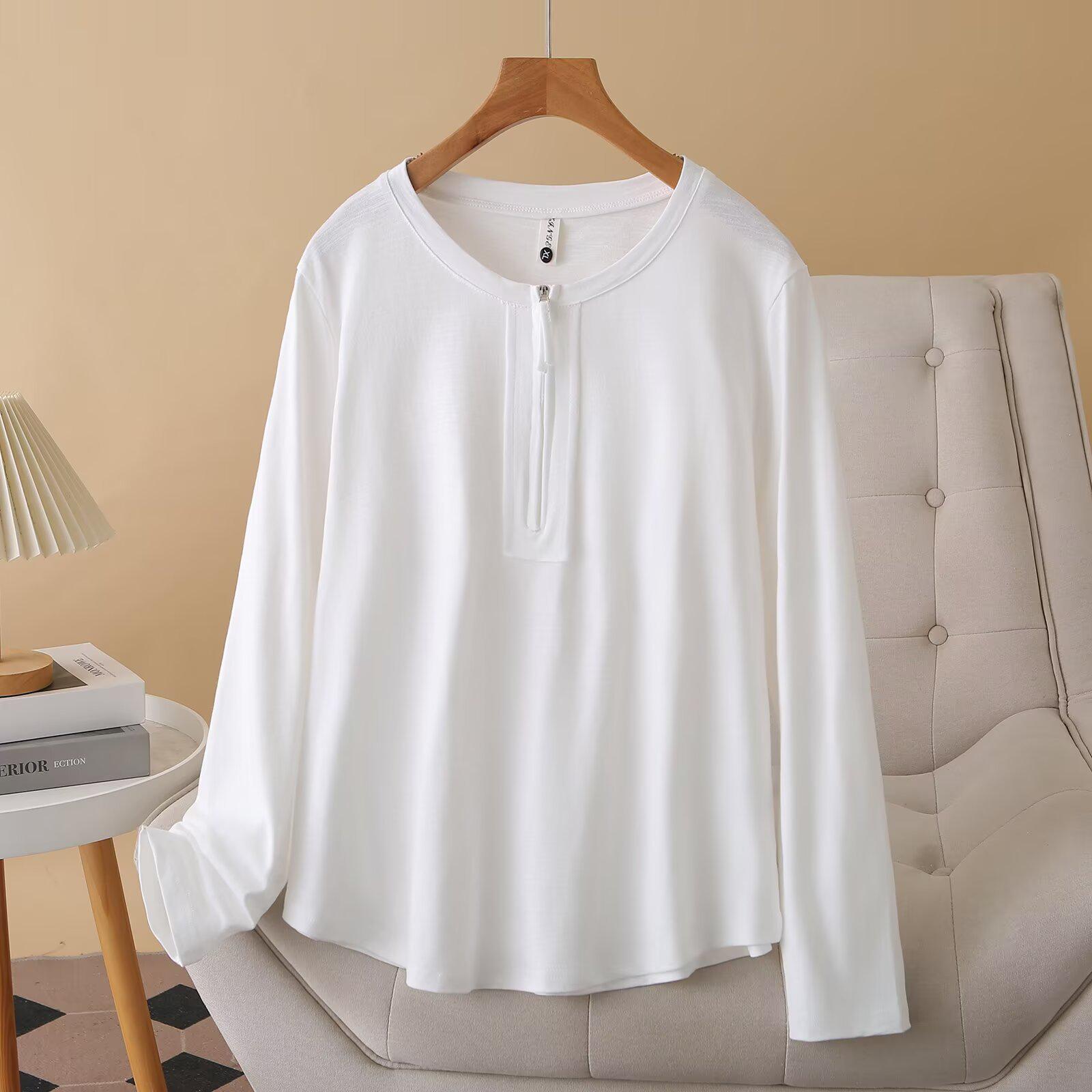 2025 Autumn Plus Size Women s Long Sleeve Zipper Pullover Round Neck Top 4XL