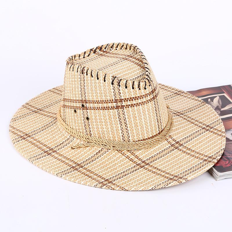 European, American and Western Cowboy Sun Hat Three Ropes Straw Hat Travel Sun Hat, Spring and Autumn Outdoor Big Brim Sun Hat One size fits all