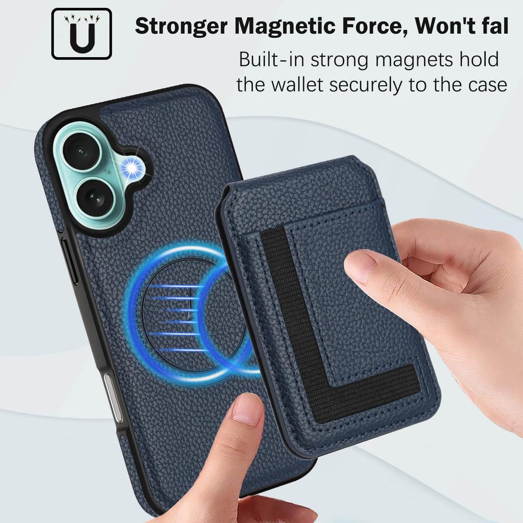 Applicable to iPhone16 mobile phone case, Samsung S25 lychee pattern wireless charging magnetic card bag bracket multi-function anti-drop