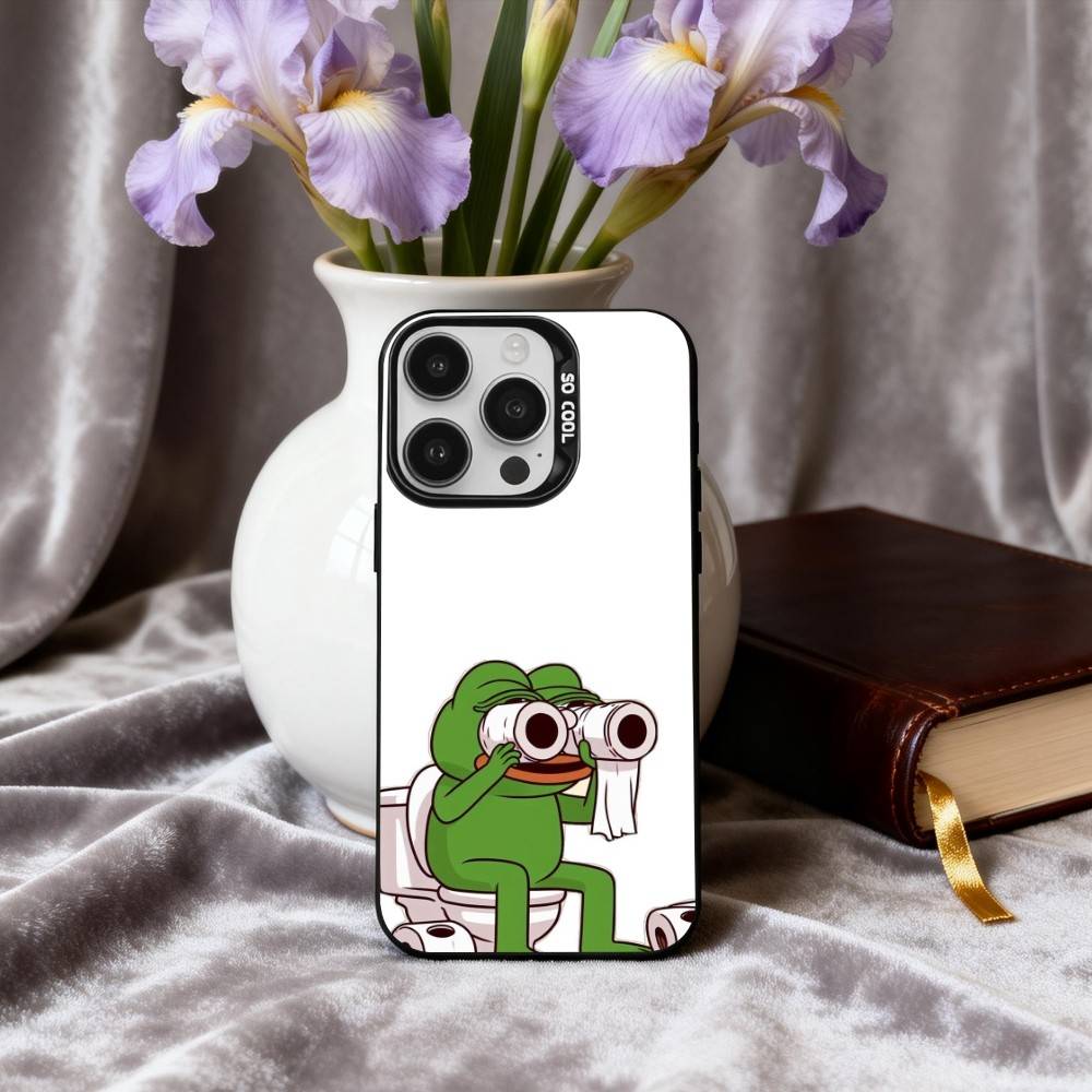 

Смешной Чехол для Телефона с Лягушонком Пепе для iPhone 17, 16, 15, 14, 13, 12, 11 Plus, Pro Max, Черный, Посеребренный Candy iPhone16