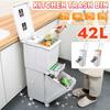 2 Lagen 42 Liter Nass Trocken Sortierter Küchenmülleimer Beweglicher Recycling Abfallbehälter Aufbewahrung Mülleimer Abfalleimer Müll Müllbehälter PP