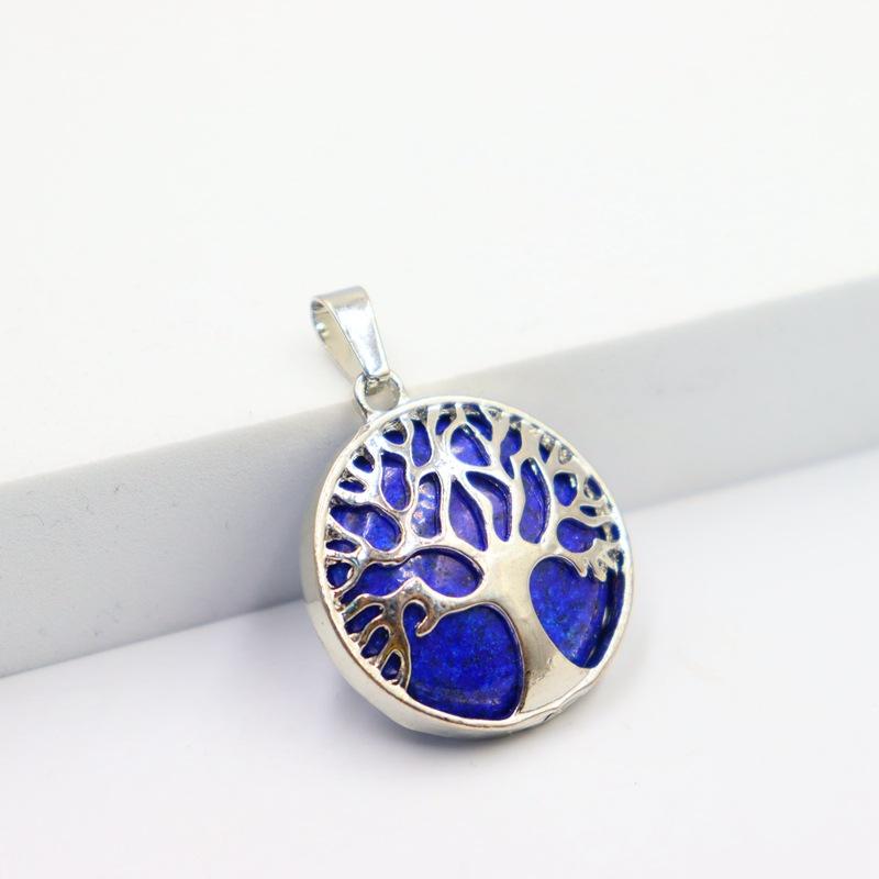 JMXD-Tree of Life Pendant Necklace Round Natural Stone Retro Fortune Tree  Hollow Peace Tree Necklace