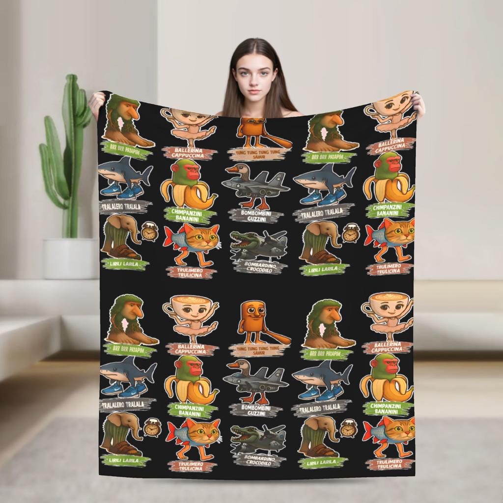 Italian Brainrot una coperta brainrot a maglia in flanella super morbida per esterni, viaggi, camera da letto, piumino