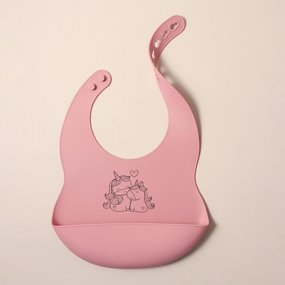 Custom Silicone Baby Bib with & Cartoon Print pattern Food-Grade solid Feeding Bib DZ13