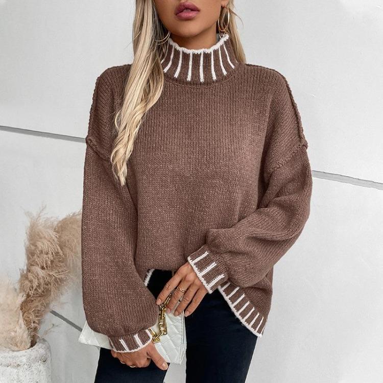 

Women Oversized Turtleneck Sweater Casual Long Sleeve Ribbed Knit Pullover Loose Lantern Sleeve Top for Fall Women Fashion S хакі