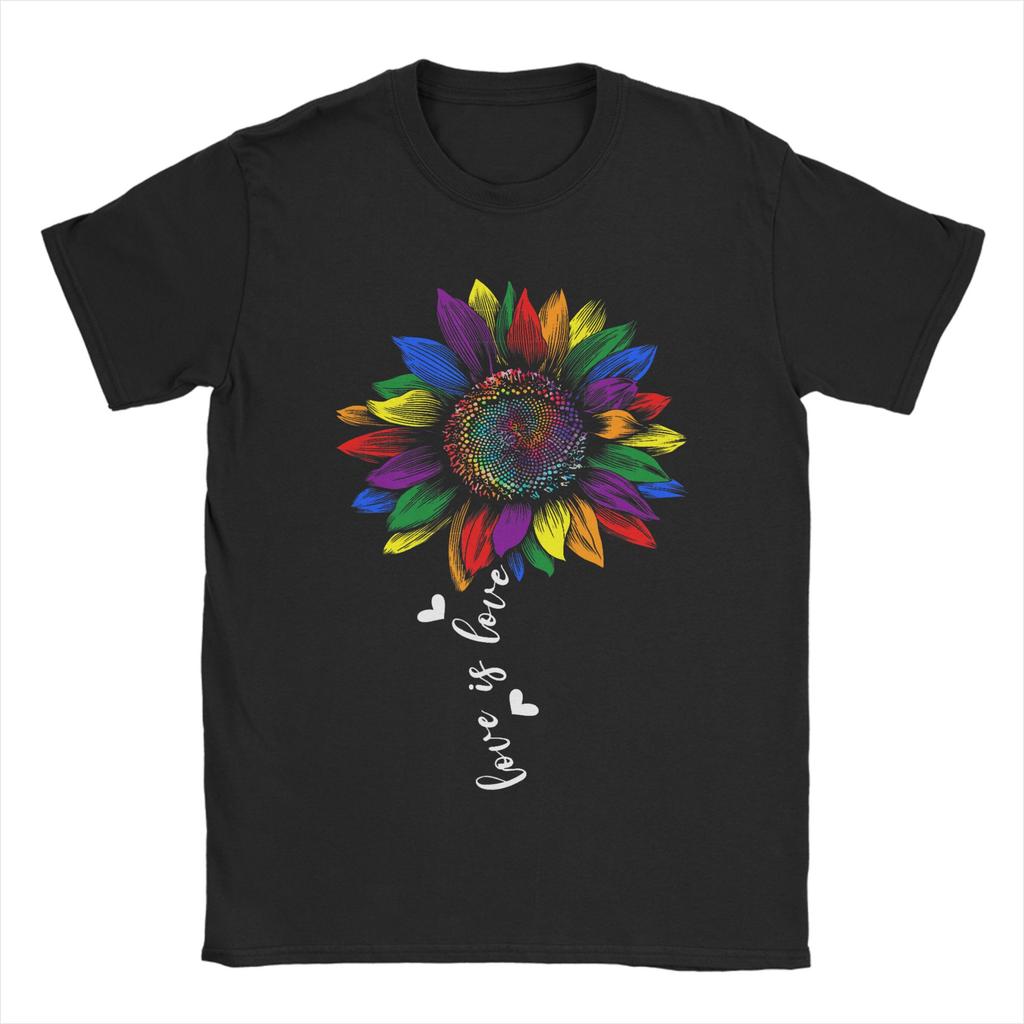 Unisex Unisex Rainbow Sunflower Love Is Love T Shirts Lgbt Gay Lesbian Pride Cotton Tops Unique Round Neck Tees Adult Tshirt