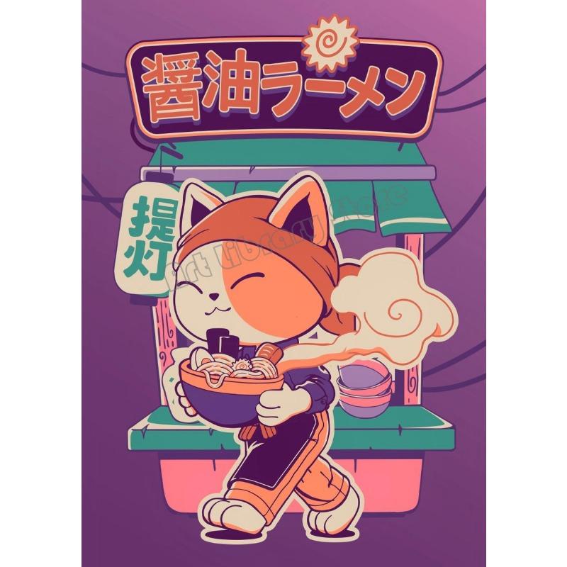 Japanese Lucky Cat Maneki Neko Cartoon Cute Animals Poster Canvas Painting Wall Art Pictures Restaurant Shop Home Decor
