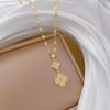 Micro-Inlaid Diamond Four-Leaf Flower Light Luxury Cute Necklace Female Kc Gold Collarbone Chain